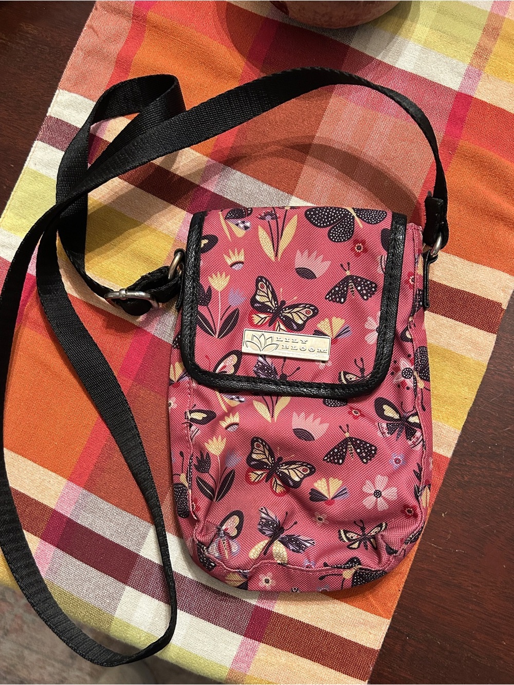 Lily Bloom Rose Pink Butterfly Crossbody Bag with Black Strap